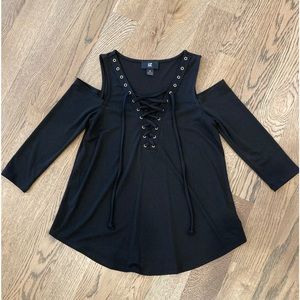 IZ Byer Cold Shoulder Lace Up Top